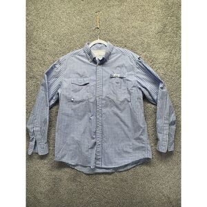 Bald Head Blues Mens Plaid Long Sleeve Blue Shirt Size Medium Vented Fishing VTG